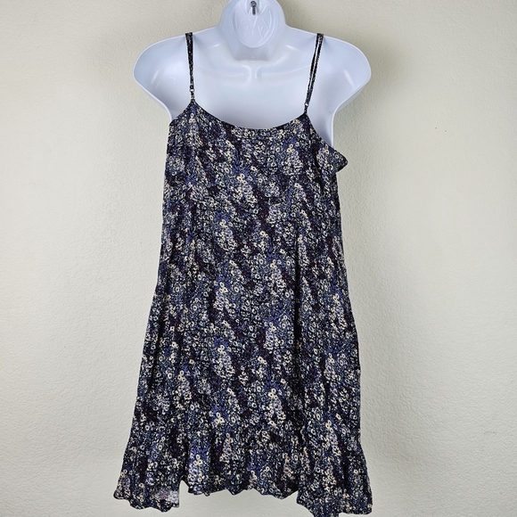 Free People Boho Floral Tie Front Tank Top Ruffle Hem Blue Size S - Picture 6 of 11
